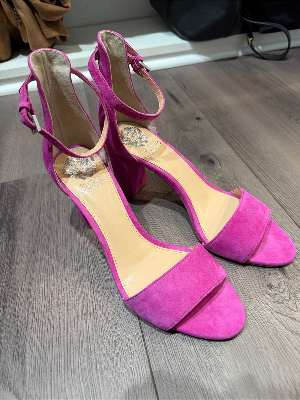 NWT Vince Camuto Fuchsia Suede Ankle-Strap Block Heels